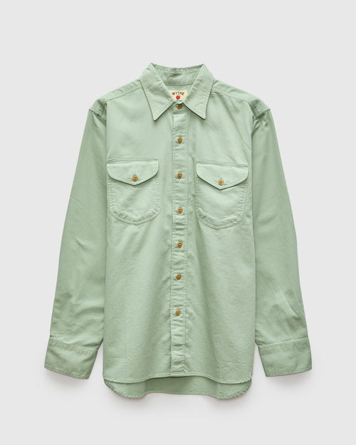 Herringbone Officer Shirt in Sage