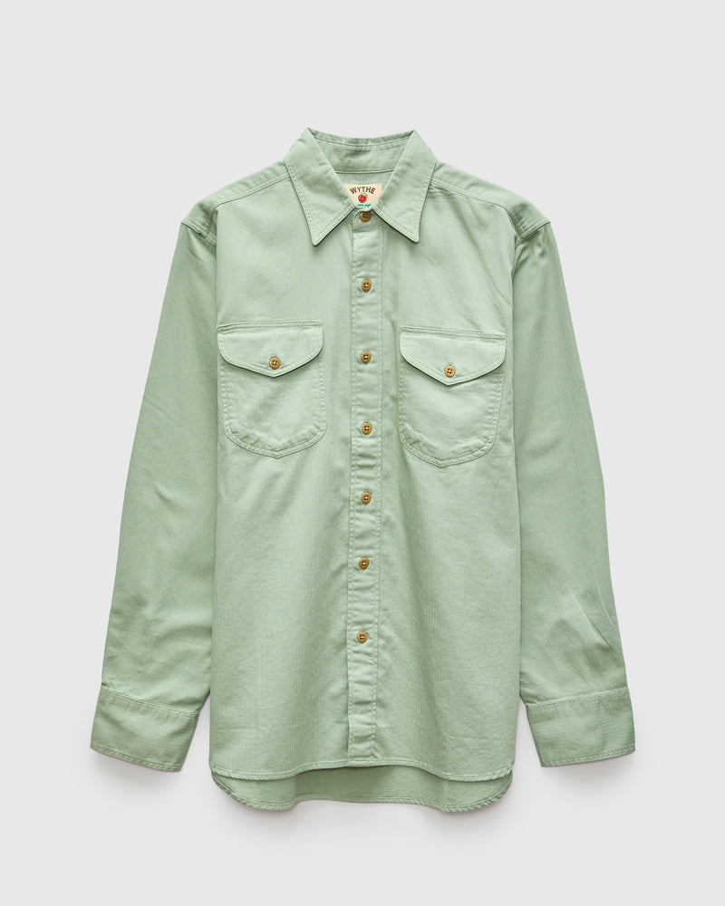 Herringbone Officer Shirt in Sage