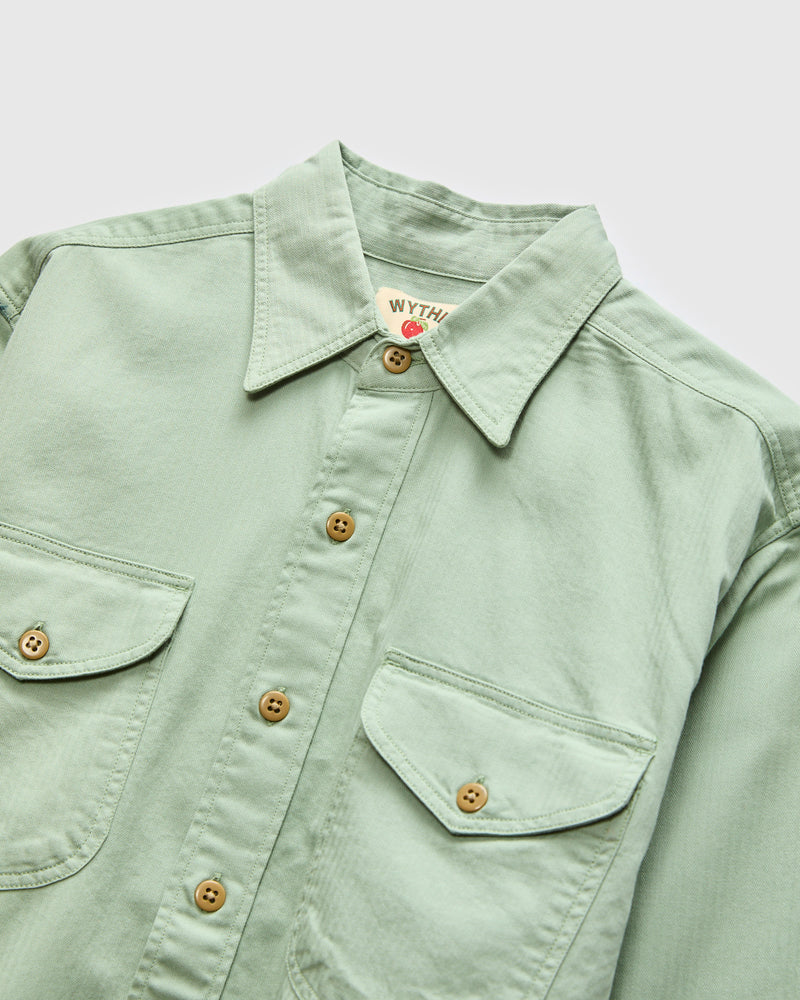 Herringbone Officer Shirt in Sage