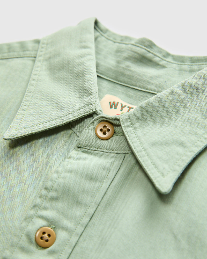 Herringbone Officer Shirt in Sage