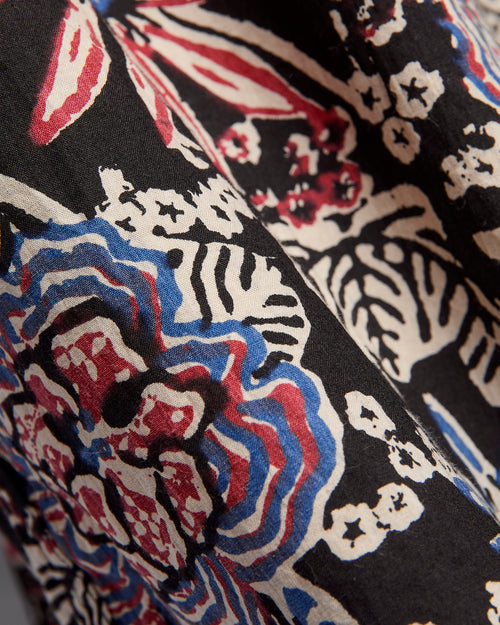 Block Print Open Collar Shirt in Black