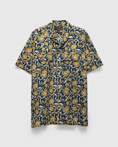 Block Print Open Collar Shirt in Blue