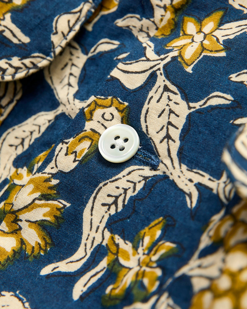 Block Print Open Collar Shirt in Blue