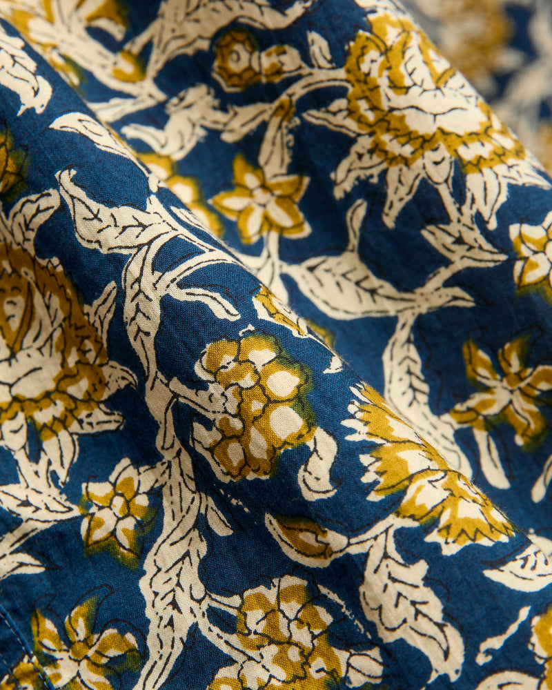Block Print Open Collar Shirt in Blue