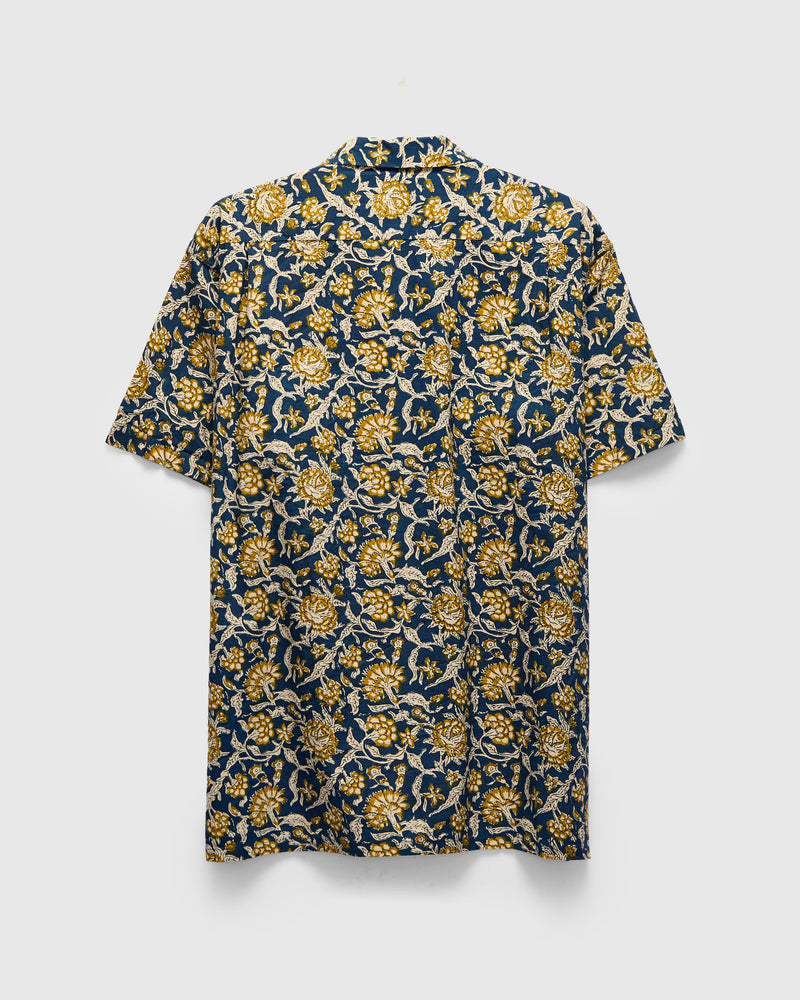Block Print Open Collar Shirt in Blue