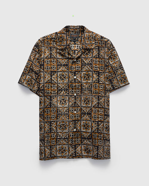 Block Print Open Collar Shirt in Brown