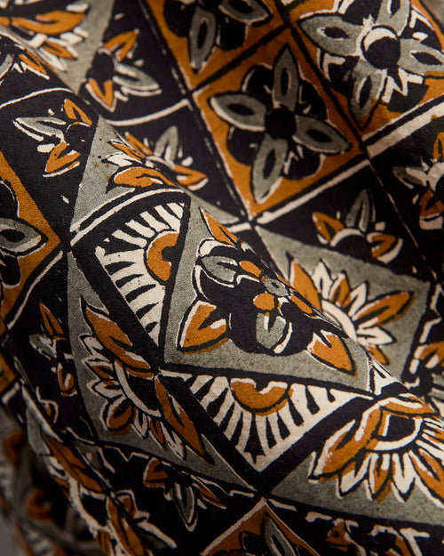 Block Print Open Collar Shirt in Brown