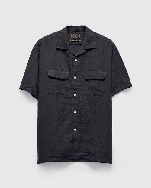 1/40 Linen Open Collar Shirt in Charcoal