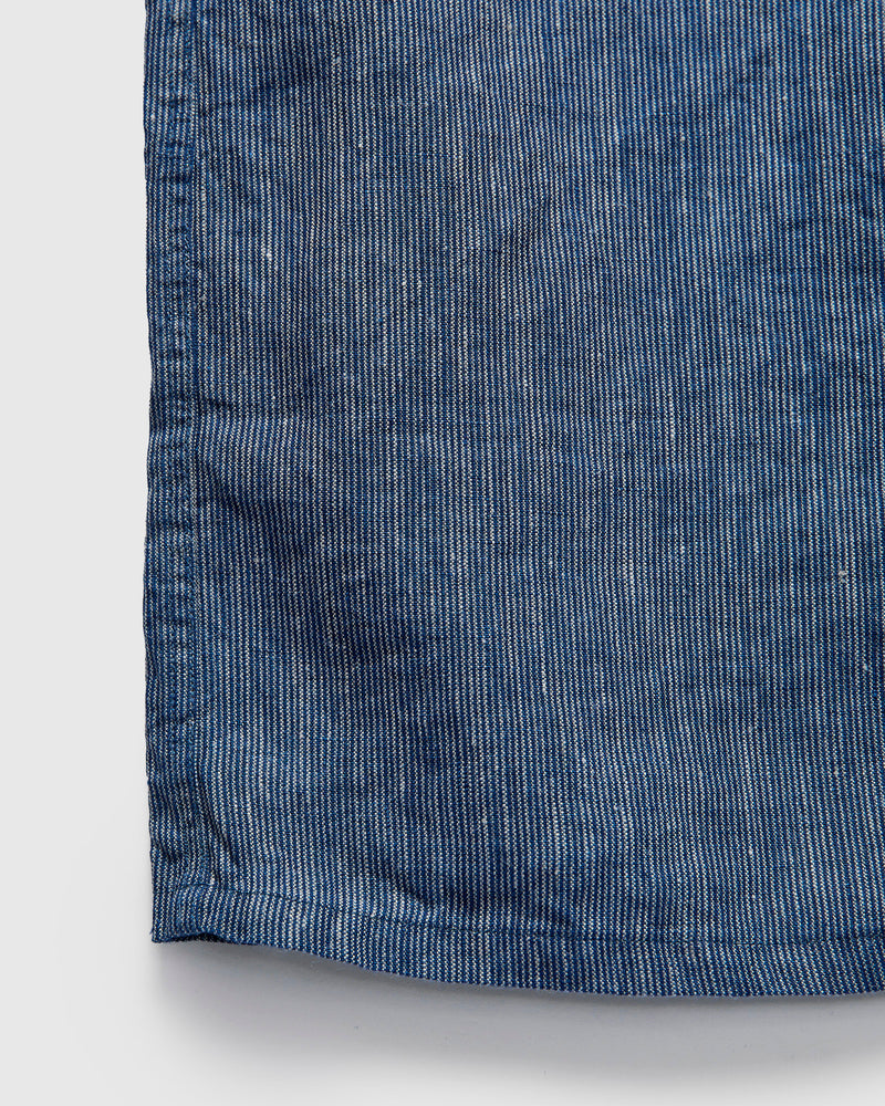 Linen Open Collar Shirt in Indigo Stripe