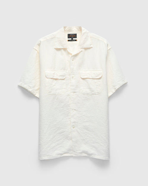 1/40 Linen Open Collar Shirt in White
