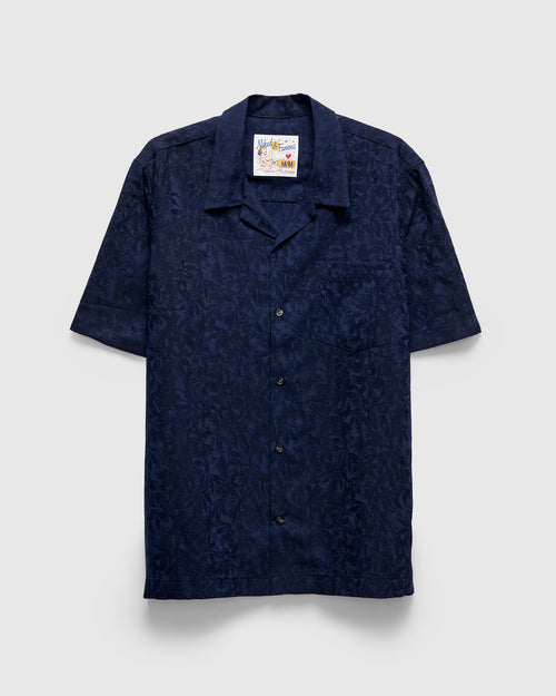 "Jungle Jacquard" Aloha Shirt in Navy