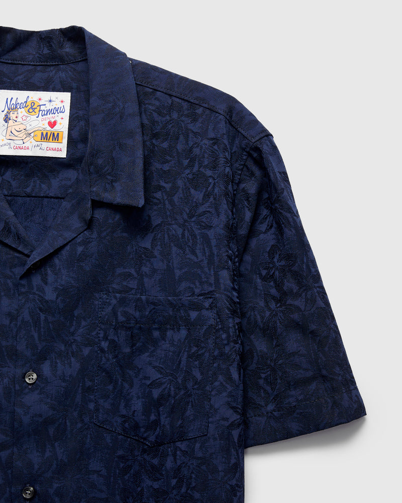 "Jungle Jacquard" Aloha Shirt in Navy