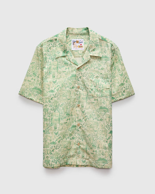 "Linen Animals" Aloha Shirt in Green