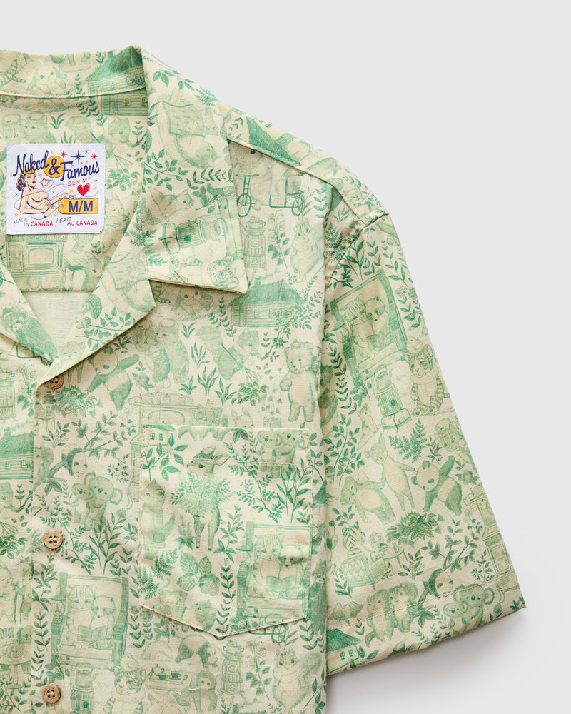 "Linen Animals" Aloha Shirt in Green