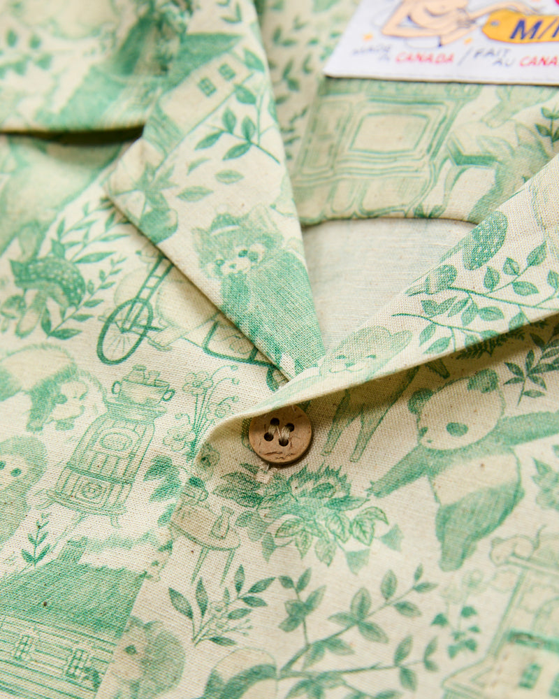 "Linen Animals" Aloha Shirt in Green