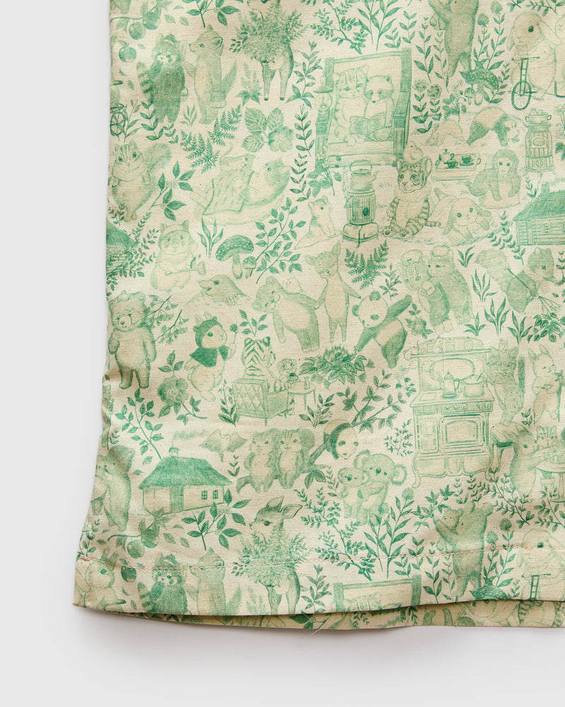 "Linen Animals" Aloha Shirt in Green
