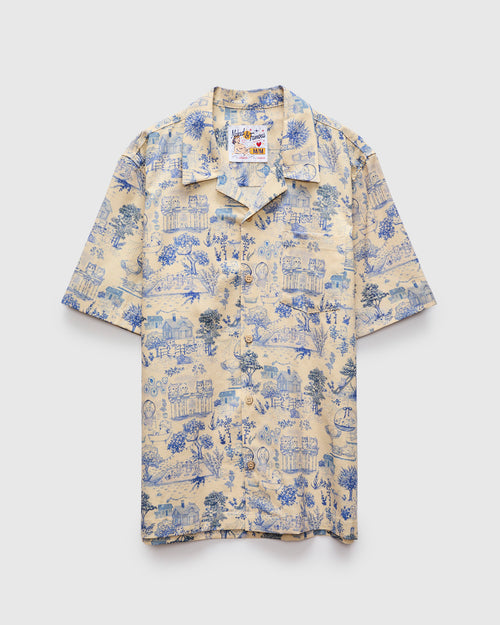 "Linen Cats" Aloha Shirt in Blue