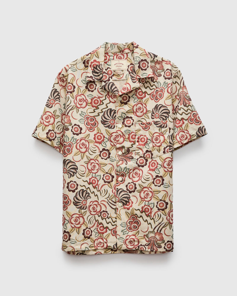 Flowers Painting Shirt in Ecru Scarlet