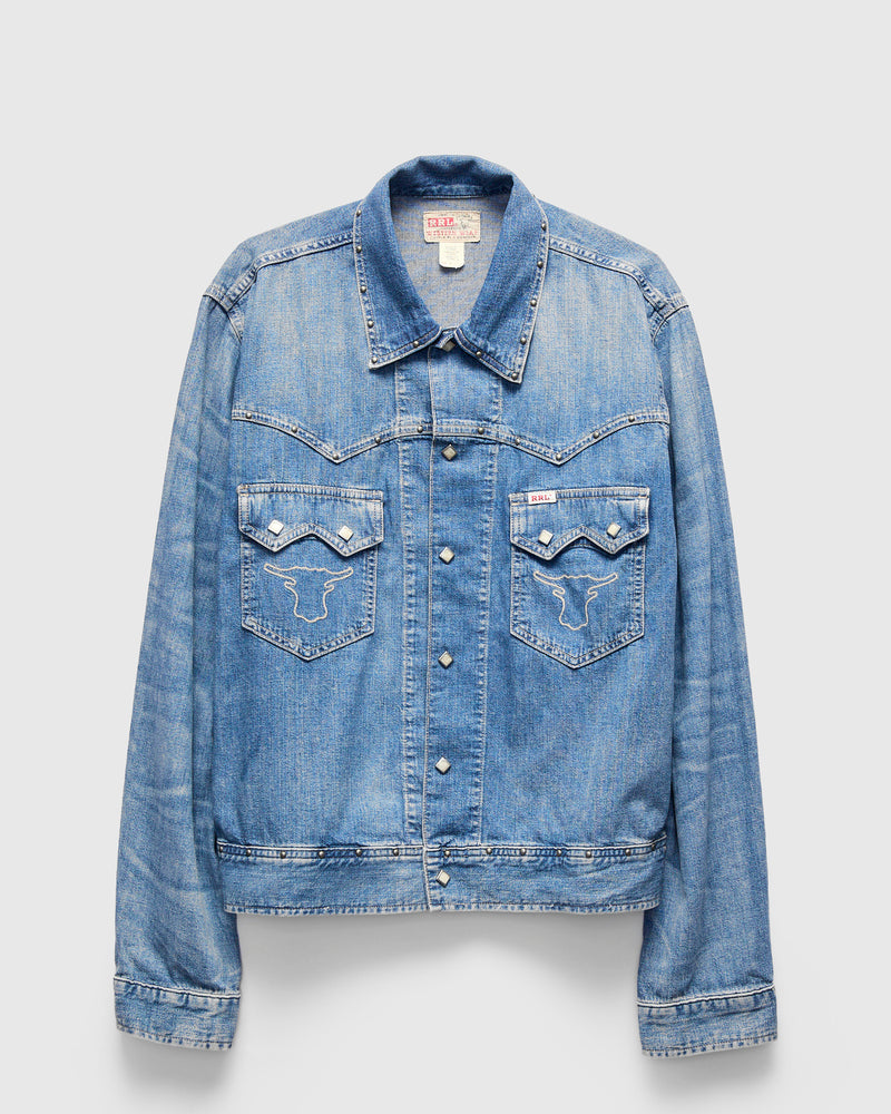 Studded Sawtooth Denim Shirt Jacket in Dillon Wash