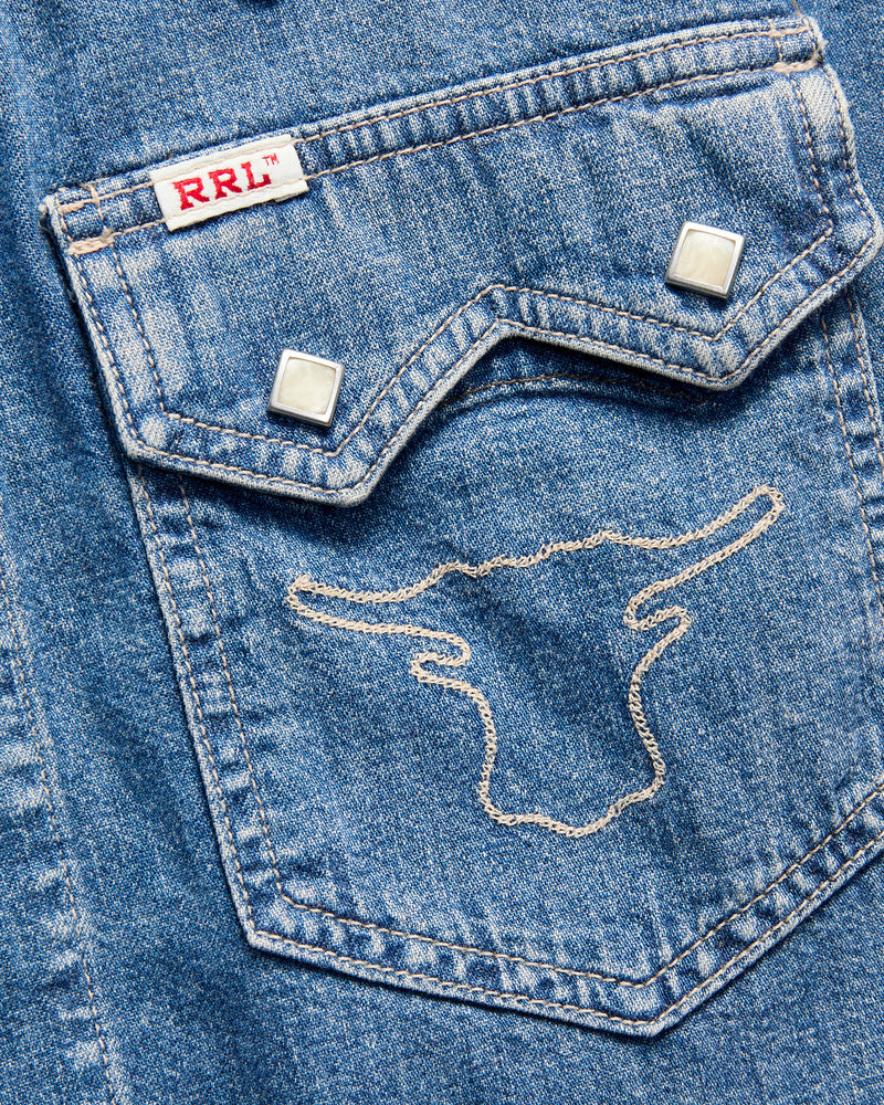 Studded Sawtooth Denim Shirt Jacket in Dillon Wash