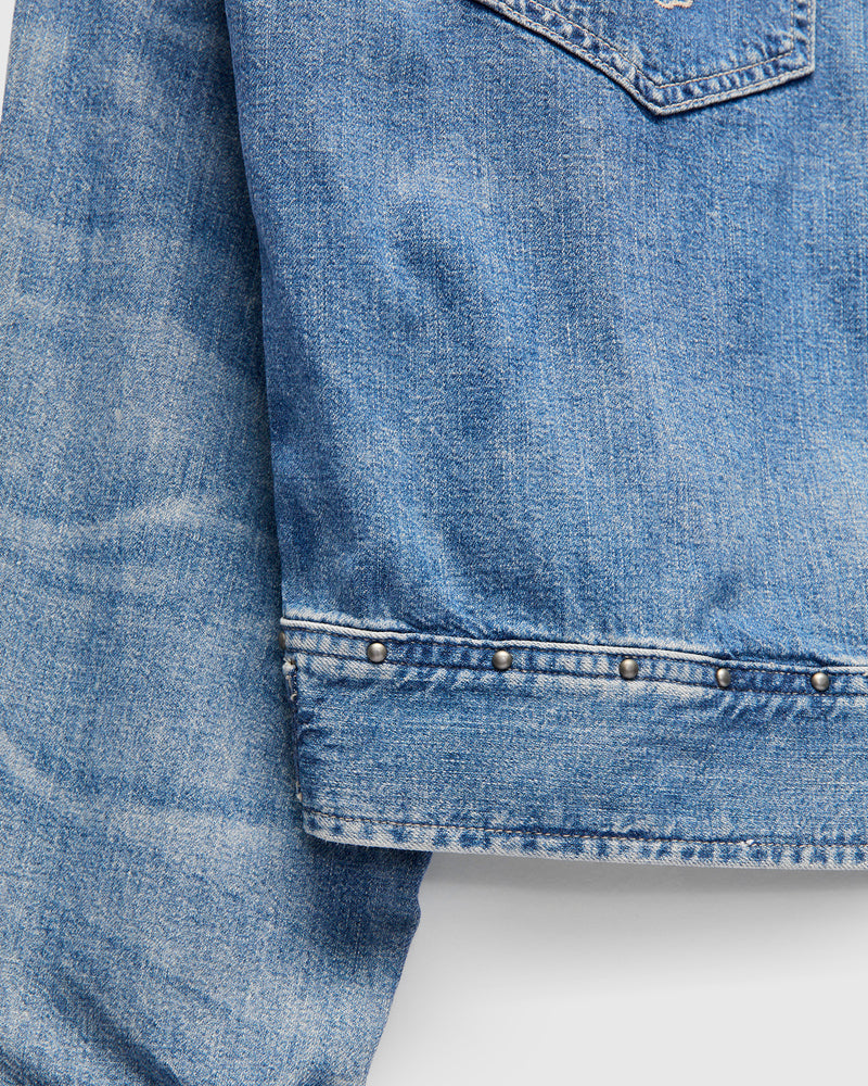Studded Sawtooth Denim Shirt Jacket in Dillon Wash