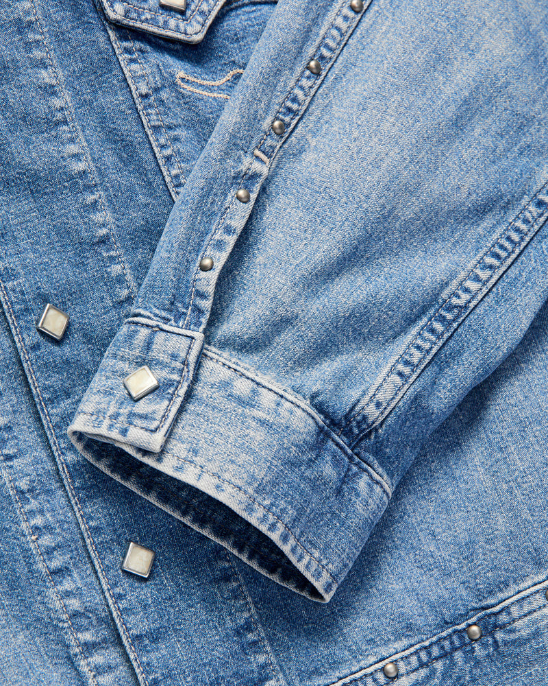 Studded Sawtooth Denim Shirt Jacket in Dillon Wash