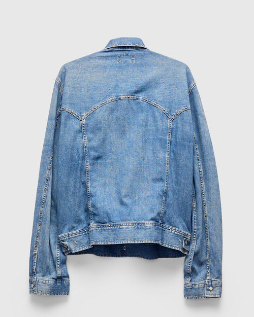 Studded Sawtooth Denim Shirt Jacket in Dillon Wash