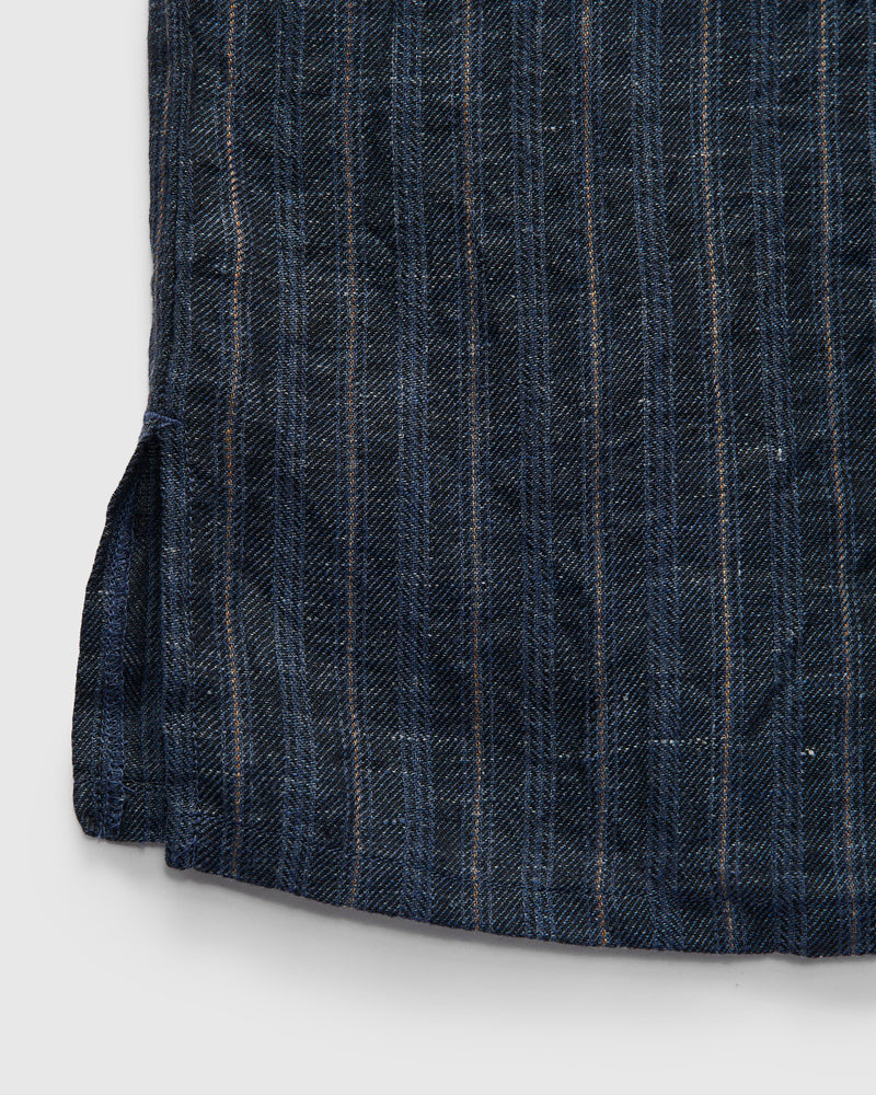 Linen Open Collar Shirt in Navy