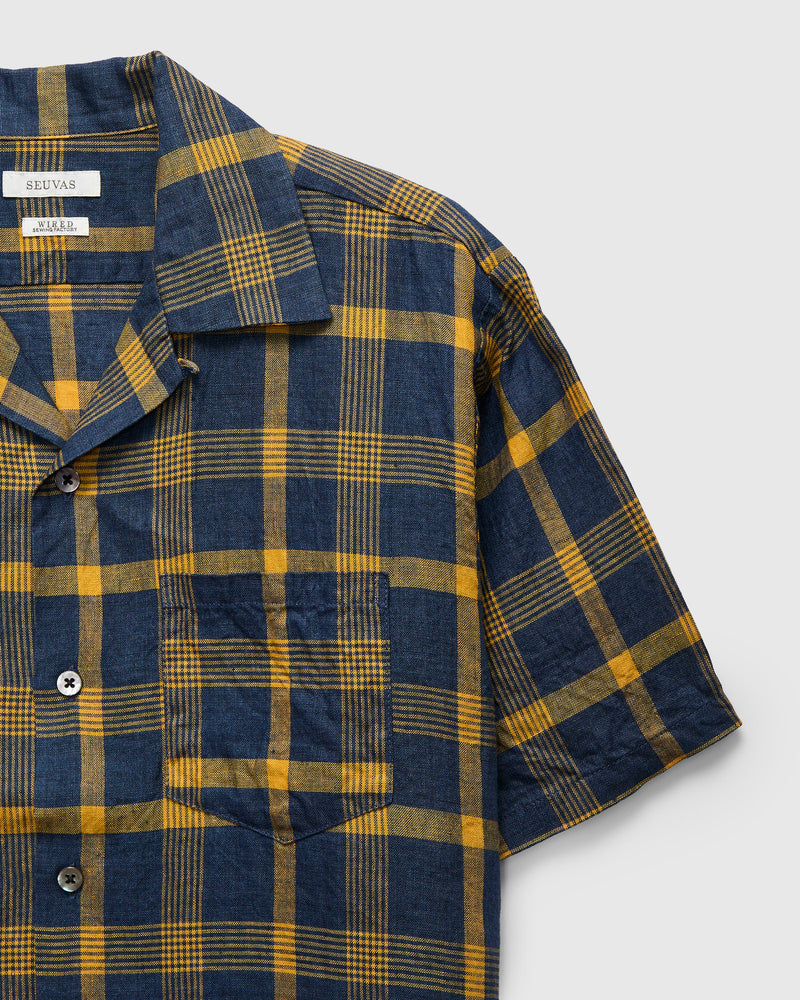 Le Point Open Collar Shirt in Navy Yellow