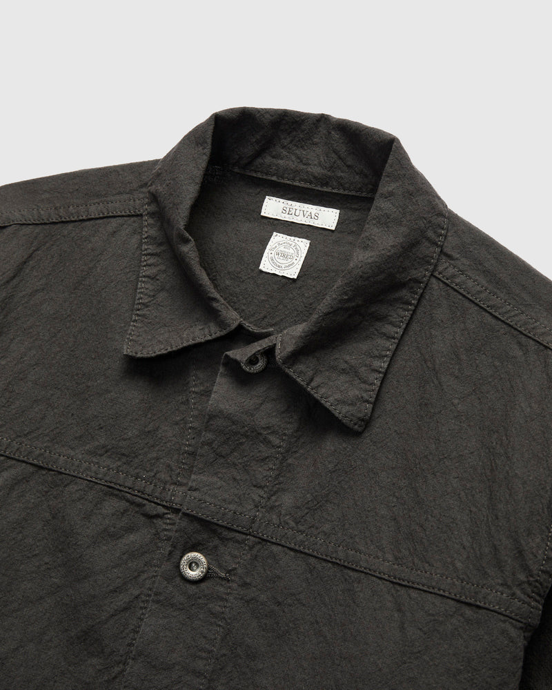 Linen Cotton Trucker Jacket in Charcoal