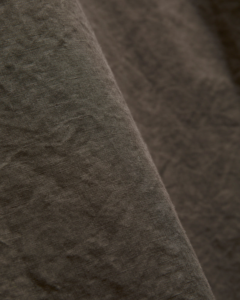 Linen Blend Open Collar SS Shirt in Charcoal Grey