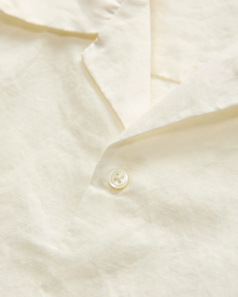 Linen Blend Open Collar SS Shirt in Off-White