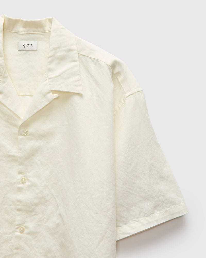 Linen Blend Open Collar SS Shirt in Off-White