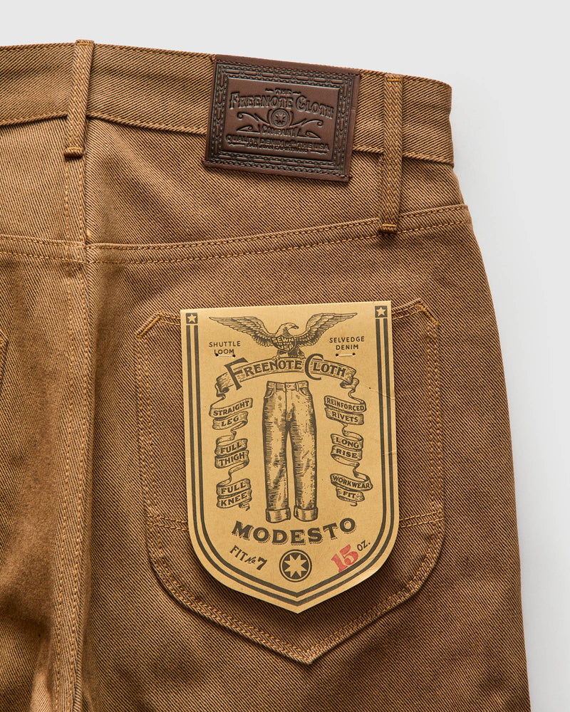 "Light Brown Modesto" 15oz Selvedge Denim - Straight Fit
