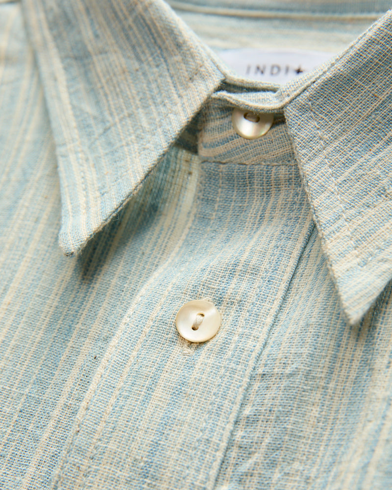 Handwoven Brook Shirt in Spacedye Light Indigo Stripe