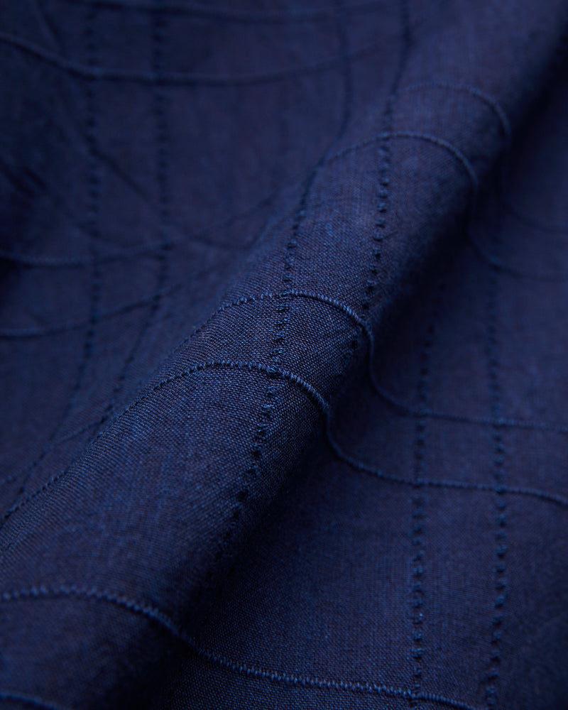 Open Collar Shirt in Indigo Sashiko Lattice