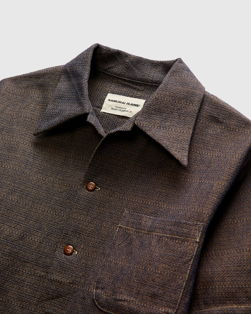 Open Collar Shirt in Sashiko Kanoko Aimadara