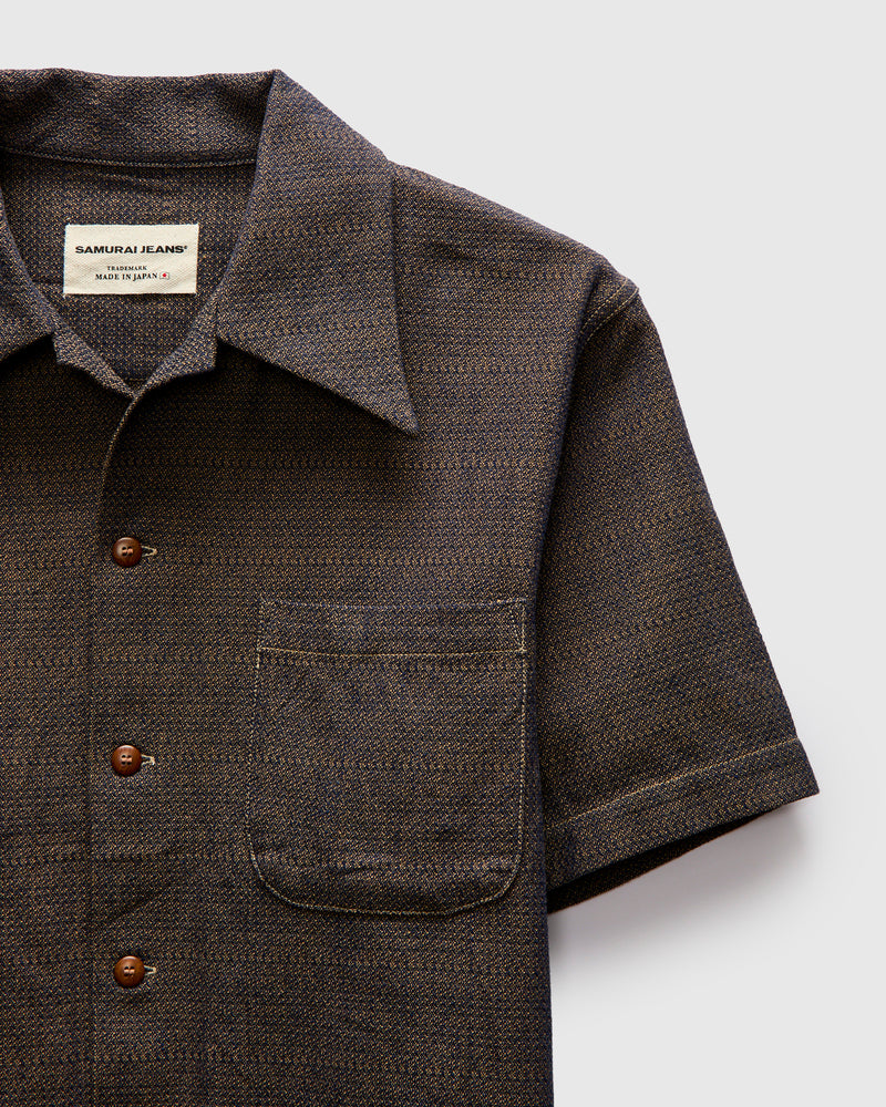 Open Collar Shirt in Sashiko Kanoko Aimadara