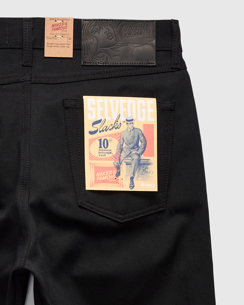 10oz Selvedge Slacks Black Twill - True Guy Fit