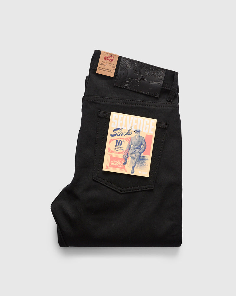 10oz Selvedge Slacks Black Twill - Weird Guy Fit