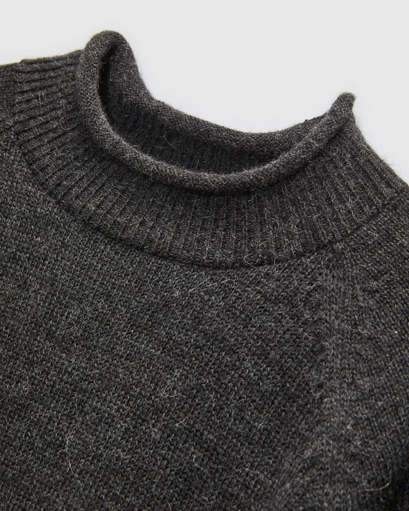 Roll Neck Sweater in Charcoal Baby Alpaca