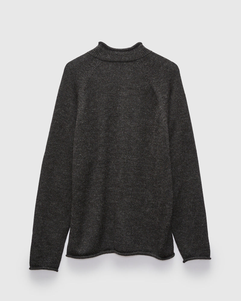 Roll Neck Sweater in Charcoal Baby Alpaca