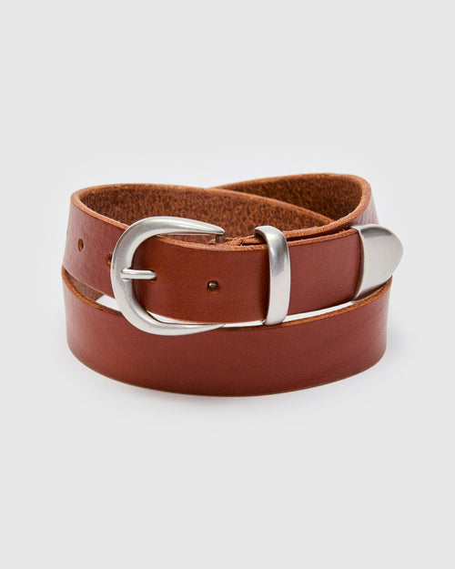 Western Bridle Leather Belt in Brown