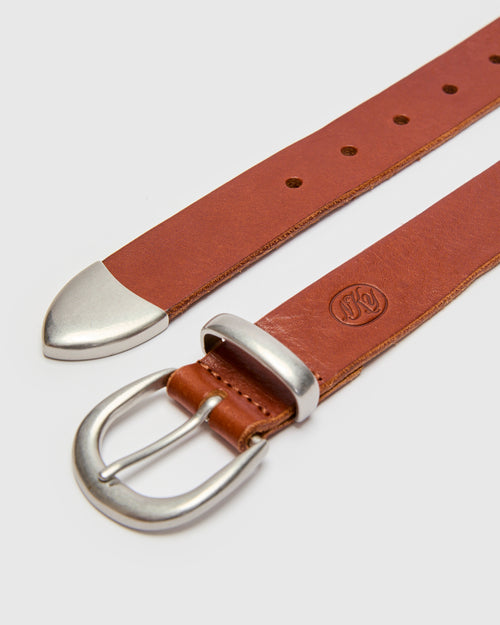 Western Bridle Leather Belt in Brown