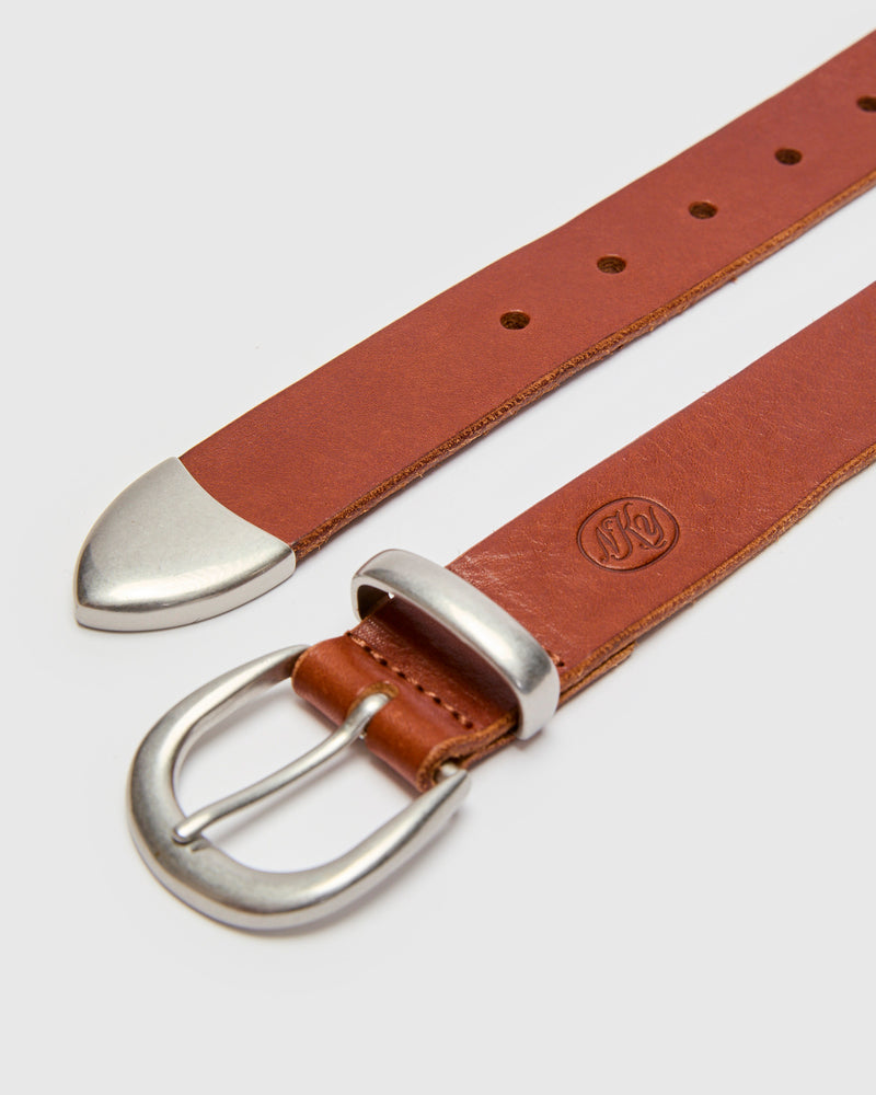 Western Bridle Leather Belt in Brown