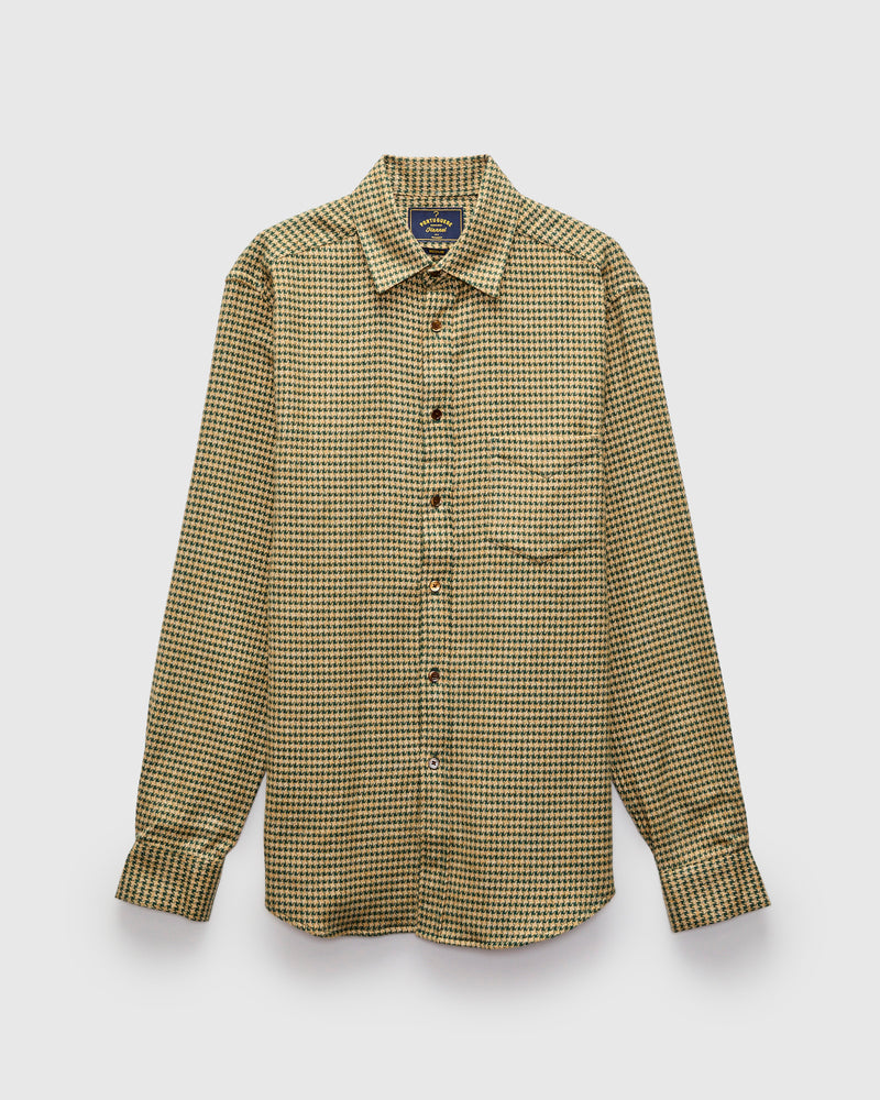 Abstract Pied Poule Button-Up Shirt in Green