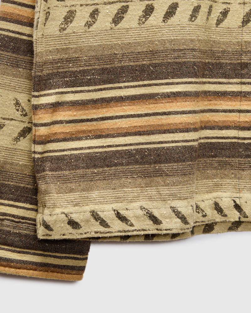 Leaf-Print Striped Twill Overshirt in Grey/Brown
