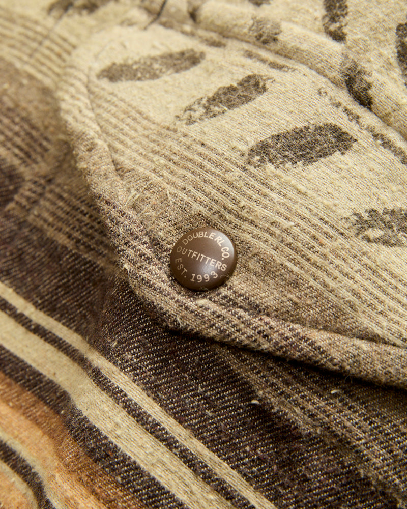 Leaf-Print Striped Twill Overshirt in Grey/Brown