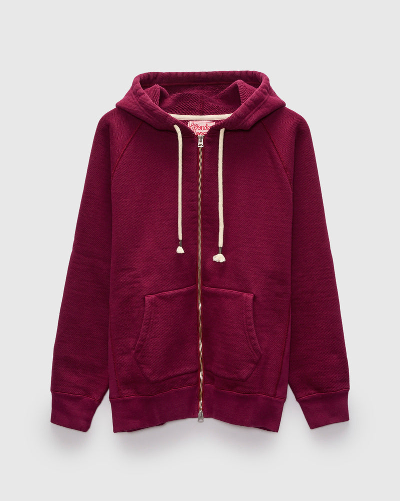 Double Heavyweight French Terry 25.8oz Zip Hoodie in Burgundy