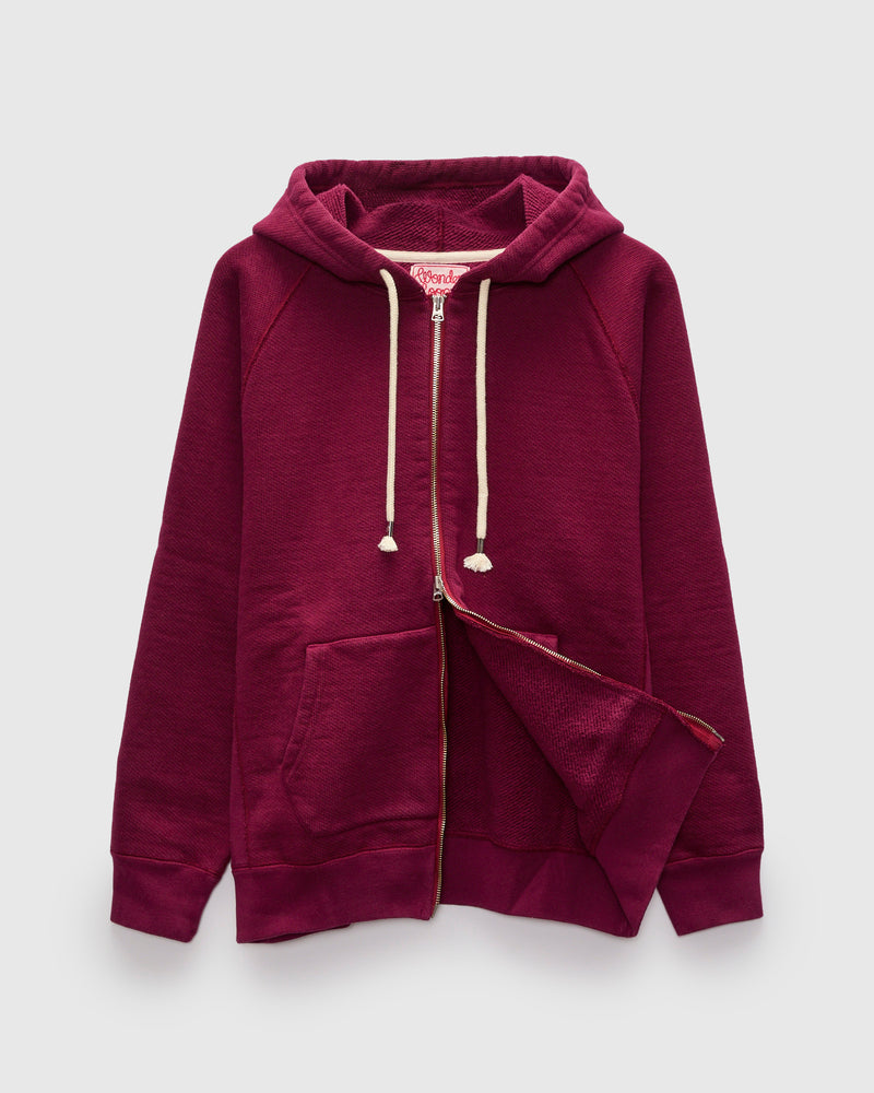 Double Heavyweight French Terry 25.8oz Zip Hoodie in Burgundy
